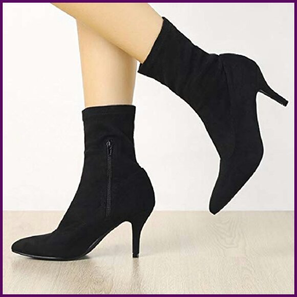 Pointy Toe Stiletto Heel Ankle Boots Stretch Sock Boots Faux Suede - Picture 3 of 8